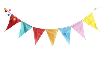 Colorful party flags hanging on transparent background