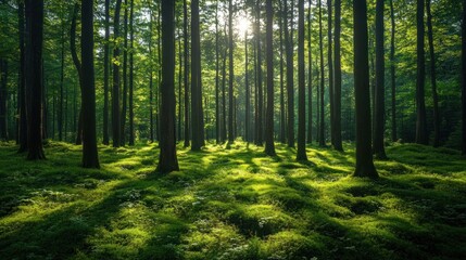 Obraz premium Sunlit Forest Path: A Tranquil Escape into Nature's Embrace