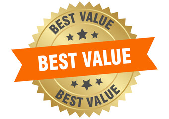 best value. best value round orange and gold label isolated on transparent background