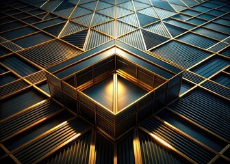 Obraz premium Abstract Geometric Gold Lines Dark Background Architecture Photography - Modern Design Wall Texture