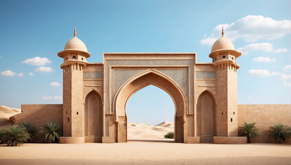 Fototapeta premium A Beautiful Arabic Arch Gate Isolated on a Background for Architectural Inspiration