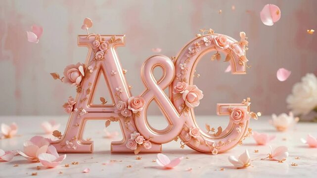 Elegante Monograma de Casamento A&G com Detalhes de Ouro e Flores