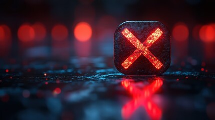 Bold red x symbol on a smooth black surface signifying a failed login attempt and alerting users to security issues