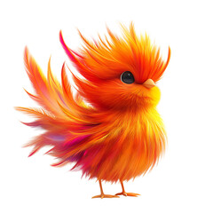 Obraz premium A Fluffy 3D Cartoon Phoenix Rising from the Ashes with Colorful Plumage Isolated on Transparent Background