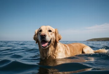 golden retriever dog swimming in the sea
