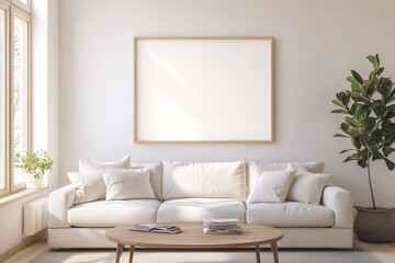 Showcase Your Art Living Room with Blank Canvas Frame Mockup for Display