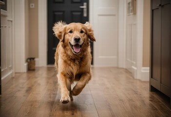 golden retriever dog running at home