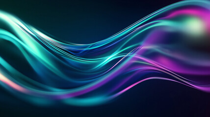 Naklejka premium Abstract dark space iridescent fluid waves, futuristic glowing neon light streaks, digital energy motion background