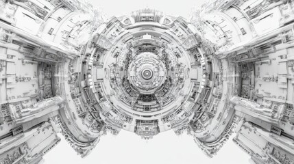 Fototapeta premium Here's a caption and keywords for your image.. Detailed engineering blueprint of a complex, symmetrical mechanism.