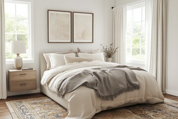 Cozy and serene bedroom interior for lifestyle blogs and home decoration magazines