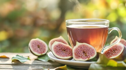Fig herbal tea on the wood table
