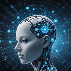 Highly advanced humanoid robot's face and digital circuitry