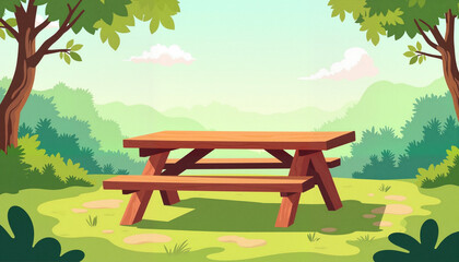 Sustainable picnic table in green outdoor setting, eco-friendly design
