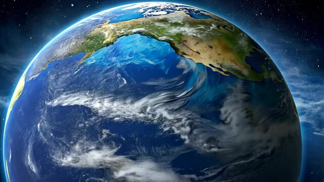 Planet Earth the blue and green planet with clouds and the North American continent visible 4K