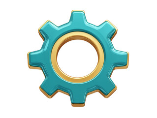 Isolated Metallic Turquoise and Gold Gear with Smooth Finish
