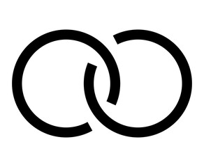 abstract icon of two interlocking incomplete circles symbolizing connection unity or partnership.