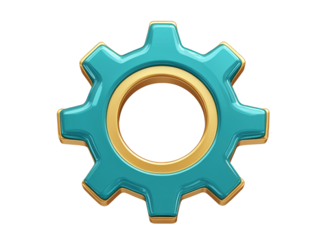 Isolated Metallic Turquoise and Gold Gear with Smooth Finish - Powered by Adobe