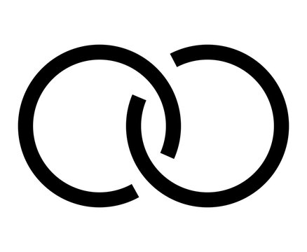 abstract icon of two interlocking incomplete circles symbolizing connection unity or partnership.