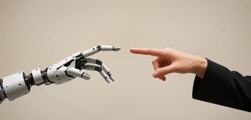 Image of a robot hand giving the finger to a person's hand