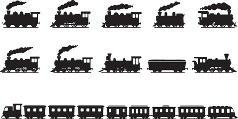 Train icon, Train with smoke symbol icon, old locomotive silhouette, sign vector illustration