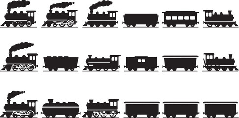 Train icon, Train with smoke symbol icon, old locomotive silhouette, sign vector illustration