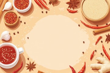 A poster with a light orange background and various spices 