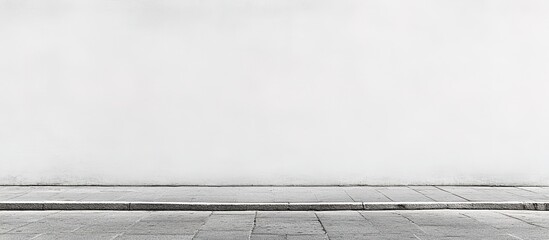 White wall, sidewalk, minimalist, clean, simple, white background, empty street. 
