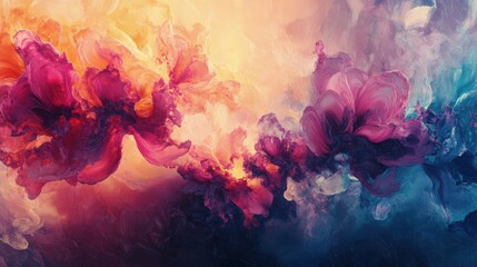Abstract Painting Wallpaper. Contemporary Art Texture with Flowers. Generative AI.