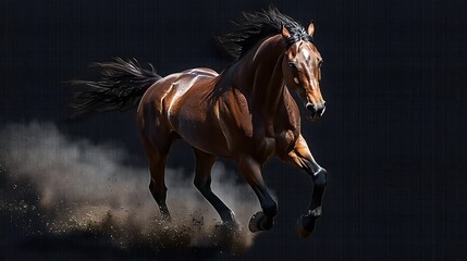 Brown horse galloping isolated on transparent background