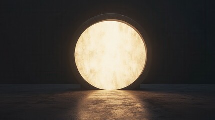 A large, glowing keyhole shape is set against a dark background, casting light onto the floor. The light creates a sense of mystery and intrigue, inviting the viewer to imagine what lies beyond.AI