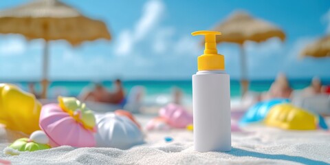 Applying sunscreen at the beach tropical paradise summer activity relaxing atmosphere close-up view sun protection awareness