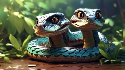 Blue and Gold Coiled Snake.