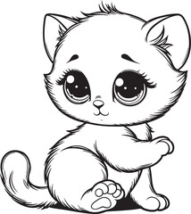 Cute Cartoon Kitten Vector Illustration Black Outline