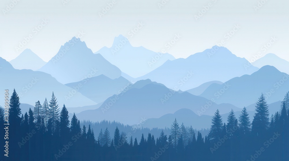 Poster stylish minimalist banner design featuring mountain outlines and a forest background ideal for natur