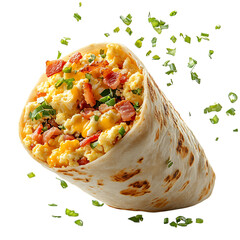A Fresh Breakfast Burrito with Scrambled Eggs Bacon Isolated on Transparent Background