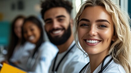 Fototapeta premium Smiling Healthcare Professionals Teamwork and Collaborative Medical Care