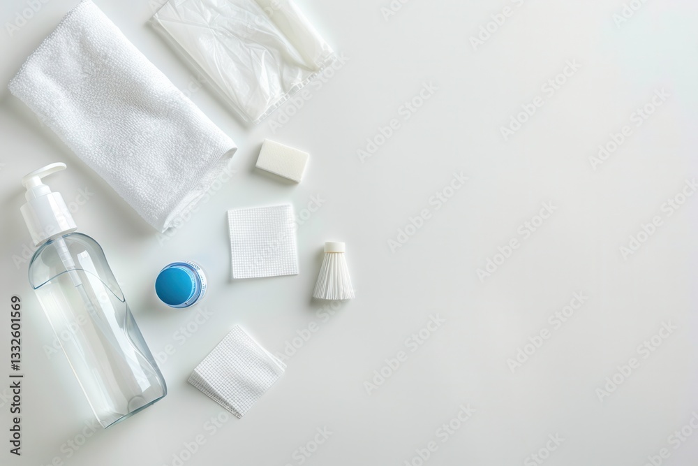 Poster clean and safe disinfectant supplies displayed on a white background for medical and office environm