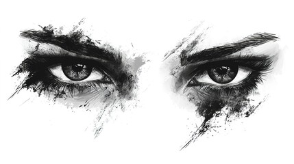Fototapeta premium Vector illustration of two eyes, ink on paper, white background, high contrast, high resolution, all details in black and gray.
