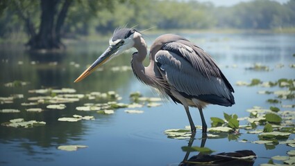 Great Blue Heron at the Lily Pond.