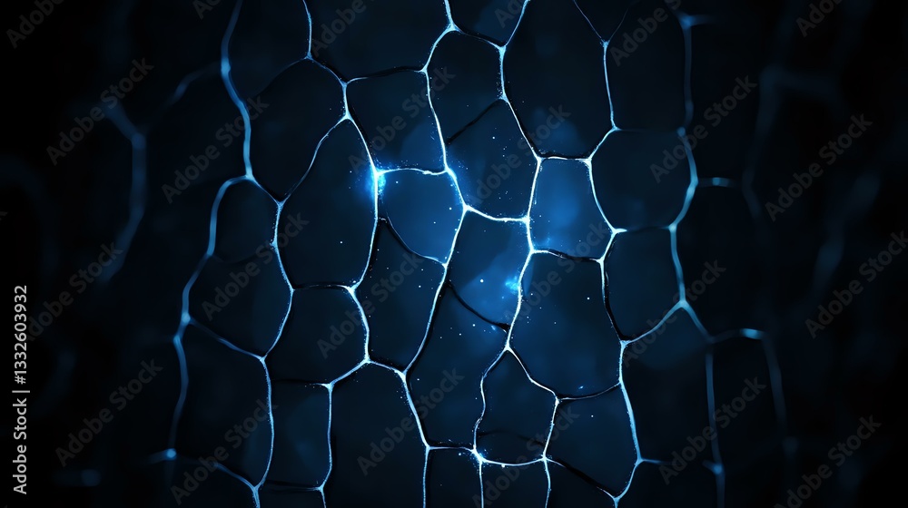 Aufkleber glowing blue hexagonal mesh network pattern on dark background creates futuristic technological abst