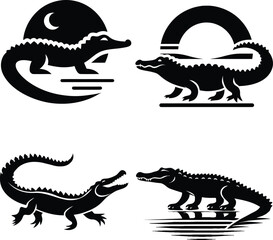 Ferocious Crocodile Silhouette | Swamp Predator Vector | Wild Reptile Illustration
