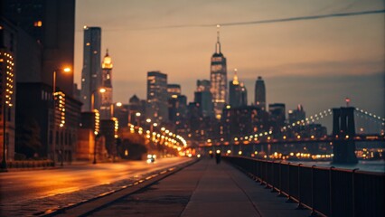 Fototapeta premium Evening cityscape walk new york city urban photography softly blurred background serene atmosphere perspective of tranquility