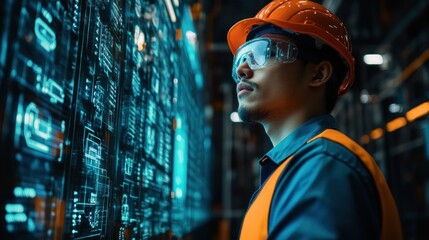 Future of Industry: A Worker Observes Advanced Digital Interface