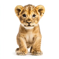 Fototapeta premium Photo of Curious young Lion cub isolated on white background