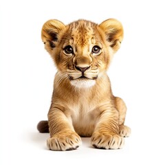 Obraz premium Photo of Curious young Lion cub isolated on white background