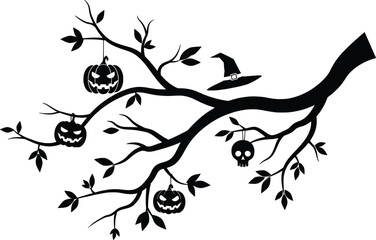 Halloween Tree Branch Black Vector