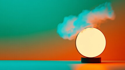 Glowing orb emitting smoke on gradient background.