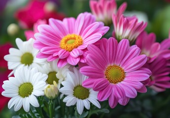 Bright and Colorful Arrangement of Pink and White Daisies Displaying Wonderful Floral Beauty in a Natural Setting