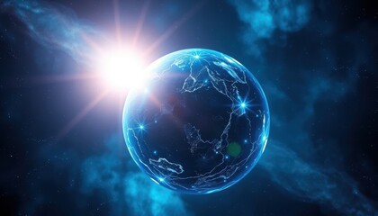 Obraz premium Celestial Event, Diamond Planet, Outer Space, Digital Art, Neon Blue, Bright Viewpoint, Pulsar Reflection
