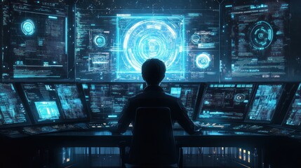 Cybersecurity Specialist Monitoring Digital Data Streams